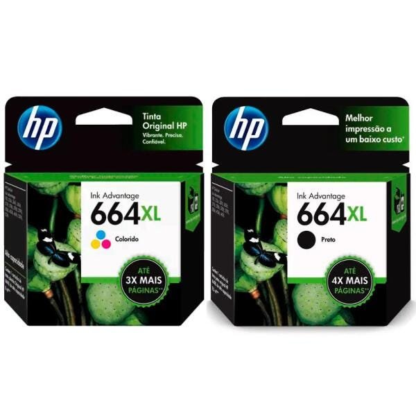 Pack de Cartuchos HP 664XL - F6V30AB F6V31AB - Preto + Colorido - para Deskjet Ink Advantage 1115