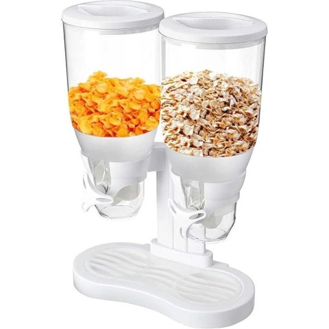 Dispenser Acrilico Duplo para Cereais e Graos Mesa e Bancada Porta Mantimentos com Tampas