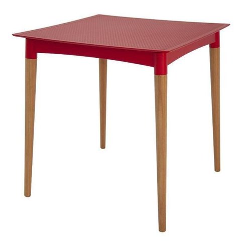 Mesa Quadrada Laura Ratan Vermelho Pernas Madeira Tramontina