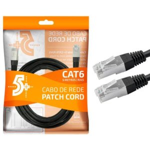 Cabo de Rede FTP Patch Cord RJ45 Cat 6 - Blindado - 5 metros - Preto - Chip SCE 018-9907