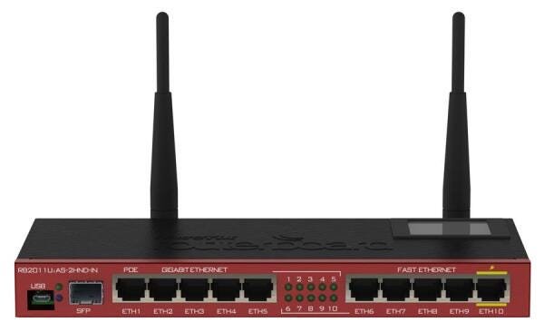 Roteador Wi-Fi Mikrotik RB2011UIAS-2HND-IN - 5 portas LAN + 5 portas Gigabit + 1 porta SFP - Alta