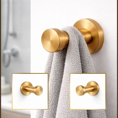 Kit Dois Ganchos Aço Inox 304 Adesivo 3M Dourado Escovado