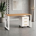 Ver imagem 1 de Mesa Escrivaninha Industrial 160cm x 60cm com Gaveteiro 03 Gavetas 100% MDF F5 Office Cor:Freijó