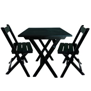 Conjunto Mesa Dobrável 60x60 Cm com 2 Cadeiras em Madeira Maciça - Preto