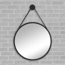 Ver imagem 3 de Espelho Redondo Adnet 60cm com Suporte Preto e Alça em Couro Ecológico Escandinavo Decorativo
