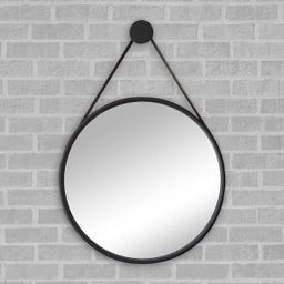 Espelho Redondo Adnet 60cm com Suporte Preto e Alça em Couro Ecológico Escandinavo Decorativo - 3
