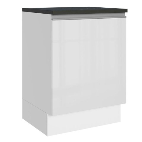Balcão Armário de Cozinha 100% MDF 60 cm 1 Porta Frente Branco Brilho Acordes Madesa