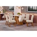 Ver imagem 1 de Conjunto: Mesa de Cozinha Epic Tampo Madeirado C/ Vidro 160x90cm e 6 Cadeiras Vita Nature/linho -