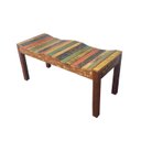 Ver imagem 3 de Banco Banqueta De Jardim varanda sala piscina 2 Lugares Madeira Demolição pátina colorida MINAS ARTE