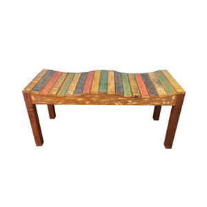 Banco Banqueta De Jardim varanda sala piscina 2 Lugares Madeira Demolição pátina colorida MINAS ARTE