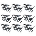 Ver imagem 1 de Kit 9 Conjuntos De Mesa Dobravel Com 2 Cadeiras De Madeira 70X70 Para Restaurante E Bar - Preto
