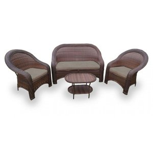 Conjunto de Sofás Fibra Sintética Tóquio - 1 Sofá 2L + 2 Poltronas + 1 Mesa Centro - Tecido Duna Fen