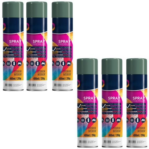 Tinta Spray 400ml Verde Escuro Uso Geral em Aço Ferro Gesso Cerâmica Couro | Universo | Kit 06 Un