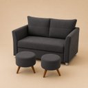 Ver imagem 1 de Kit Namoradeira Lisboa 2 Lugares + 2 Puffs Redondos em Suede para Sala Cinza Grafite Conforto e Luxo