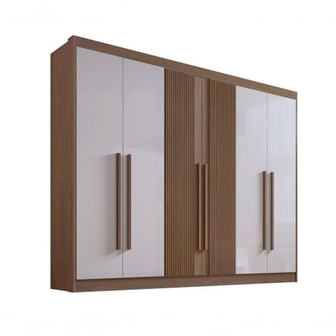 Guarda Roupa Casal 6 Portas Ripado 7 Gavetas sem Pés Athos - D' Doro Castanho/Off White/Ripado