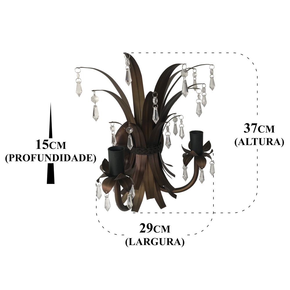 Luminária Folhas Em Ferro Rústico Para Parede Com Cristais Libertas Rosas Artesanato Arandela Com Cr - 2