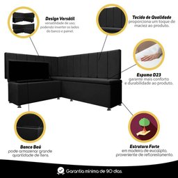 Canto Alemão 4 Lugares para Lanchonete 1,25x1,60m Liso Preto Sofa Store - 2