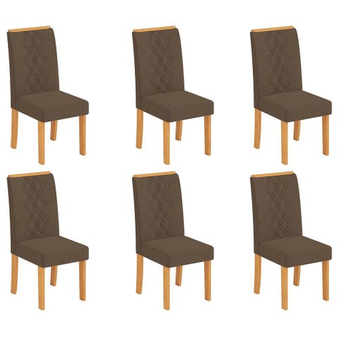 Conjunto Kit com 6 Cadeiras de Jantar Estofadas Ayla MDF Cedro Linho Canela DJ Móveis