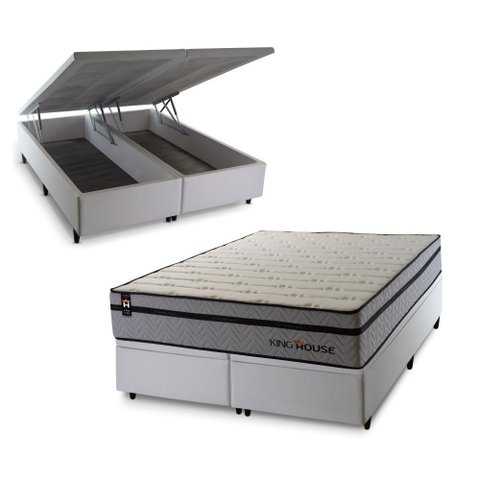 Conjunto Box Baú Super King Preston Branco 193x203x78 c/ Molas Ensacadas