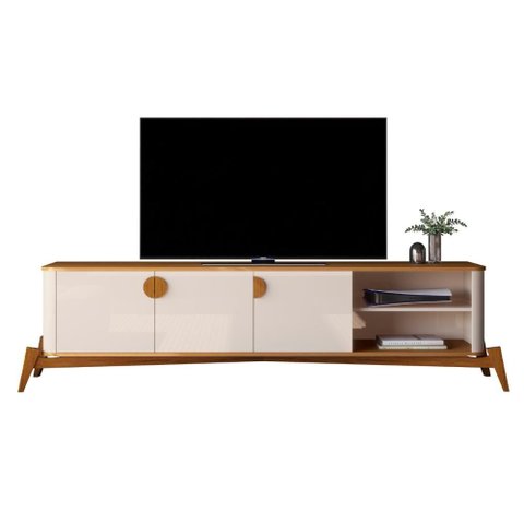 Rack Bancada Buriti 1.8 Tv até 70 Pol Pés Madeira Maciça Off White Nature Jb Bechara