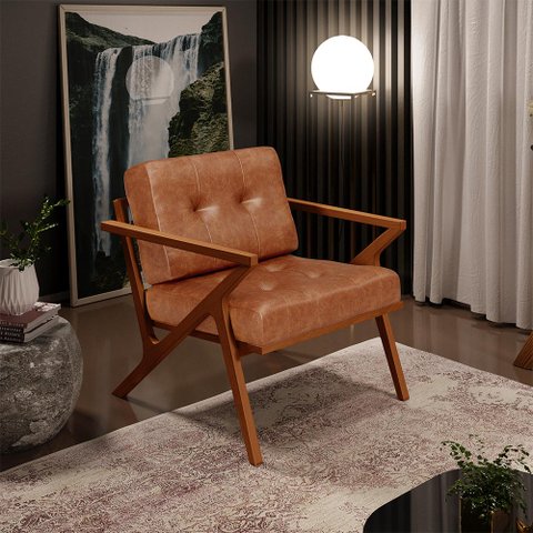 Poltrona Decorativa Sala de Estar com Cintas de Corano Laís B04 Couríssimo Camel - Lyam Decor