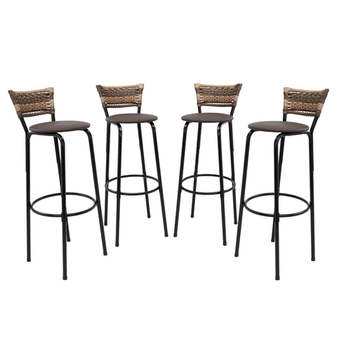 Kit 4 Banquetas 80cm para Balcão Ilha Bancada Área Gourmet Encosto em Junco Banco Itagold