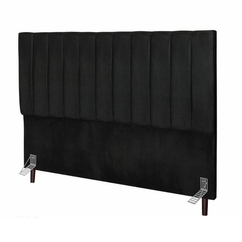 Cabeceira Estofada Cama Casal 140cm Lídia Suede e Frame Preto - 1