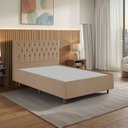 Ver imagem 1 de Kit Cama Box Casal e Cabeceira em Madeira Maciça Estofada Espresso Móveis Bege/Dourado