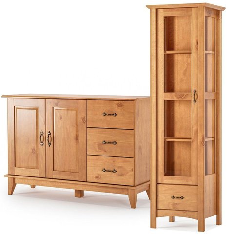 Buffet Aparador 2 Portas 3 Gavetas 120 cm e Cristaleira 1 Porta Bella Carvalho Fosco