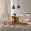 Ver imagem 2 de Sala de Jantar Mesa 90cm Olímpia em Mdf com Vidro Canto Copo 4 Cadeiras Carol Moderna Mobília