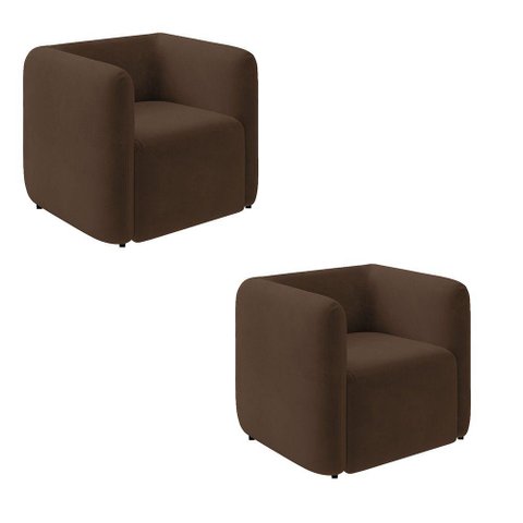 Poltrona Sala de Estar Decorativa Kit 2 Laguna Veludo Marrom K01 - D'Rossi