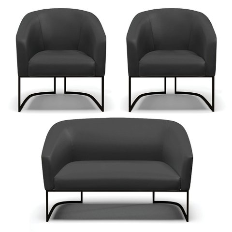 Namoradeira e 2 Poltronas Industrial Preto Stella Sintético D03 - D’Rossi
