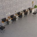 Ver imagem 2 de Conjunto de Escritório Noruega 4 Livreiro 1 Buffet e 5 Mesas 90cm - Via Nossa - Off White e Cedro