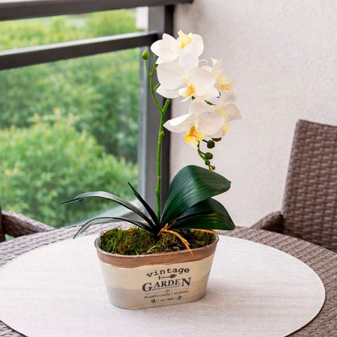 Arranjo Flores Orquídeas Decoração Centro Mesa Jardim 37cm Garden