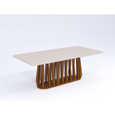 Mesa de Jantar Pitanga 2,20x1,10m Tampo em MDF e Off White com Vidro Temperado