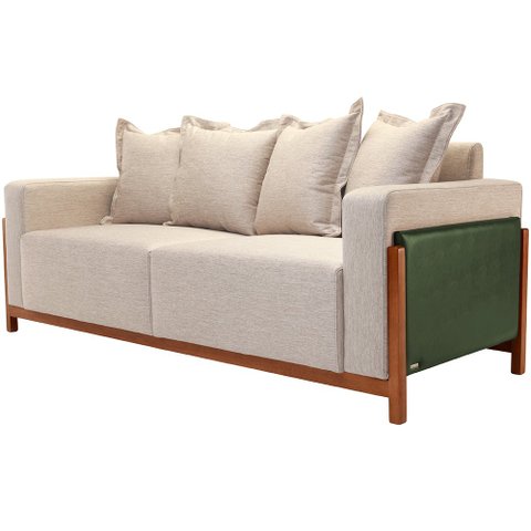 Sofá 03 Lugares para Sala de Estar 178 Cm Khali B04 Linho Bege Couríssimo Verde - Lyam Lyam Decor