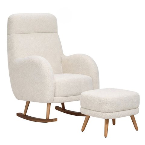 Poltrona de Amamentação Balanço Milka e Puff Laura Bouclé Off White - Nexta Casa