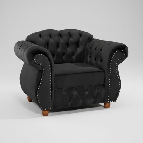 Poltrona Chesterfield Merlô Veludo:Preto