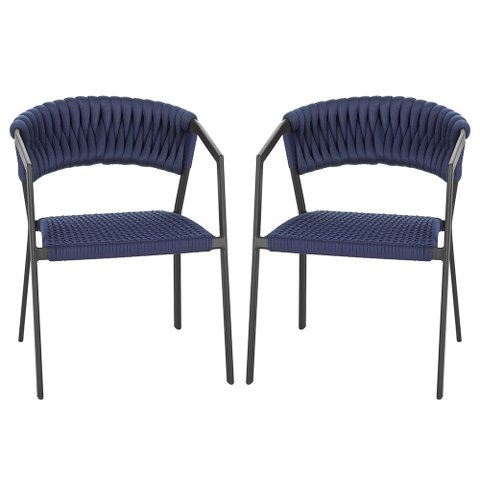 2 Cadeiras Atenas Tricô Náutico e Alumínio com Proteção Uv para Varanda, Cozinha, Área, Jardim - Pin