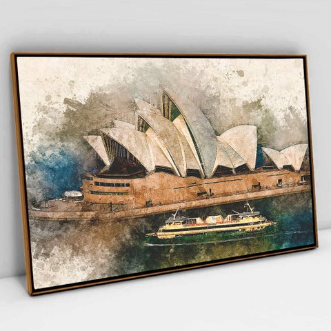 Quadro Decorativo em Canvas Aquarela Artística TaColado Moldura Flutuante 4,5cm Freijó 120 x 80cm
