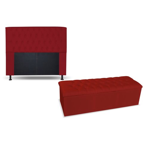 KIT CABECEIRA 140 + RECAMIER 140 LADY COR SUEDE VERMELHO TOPÁZIO DECOR