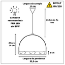 Ver imagem 2 de 3 Pendentes Lustre Luminária Fibra Junco Meia Esfera