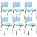 Ver imagem 1 de Kit 06 Cadeiras Empilhável Fixa Escritório Multiuso Base Preta Kimi P03 Azul Celeste - Lyam Decor