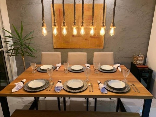 Mesa de Jantar Rustica em Madeira Maciça com Pés de Ferro Estilo Industrial 1,60m - 6