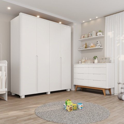 Conjunto Infantil/Juvenil Guarda-Roupa e Cômoda em MDF Lizz Branco