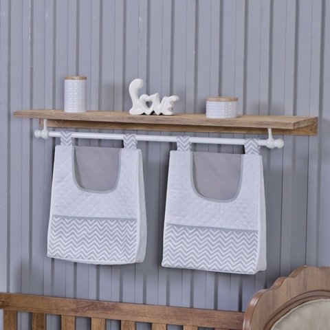 Porta Fralda Organizador Quarto de Bebê Menino Menina 2 Peças Varão:chevron Cinza