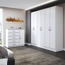 Ver imagem 1 de Guarda-roupa Casal Aurora 6 Portas 2 Gavetas com Cômoda 1 Portas 5 Gavetas Branco - Panorama Móveis