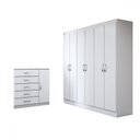 Ver imagem 4 de Guarda-roupa Casal Aurora 6 Portas 2 Gavetas com Cômoda 1 Portas 5 Gavetas Branco - Panorama Móveis