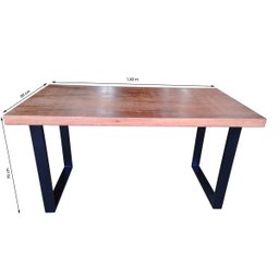 Mesa de Jantar Rustica em Madeira Maciça com Pés de Ferro Estilo Industrial 1,40m - 2