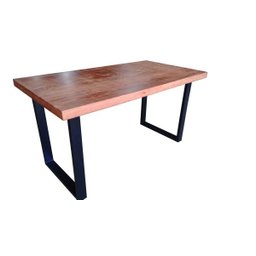 Mesa de Jantar Rustica em Madeira Maciça com Pés de Ferro Estilo Industrial 1,40m - 1